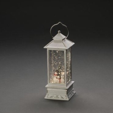 MODÈLE D’EXPOSITION - Konstsmide Christmas lights - lanterne décorative à piles avec bonhommes de neige - 10,5 x 10,5 x 27,5 cm - blanc