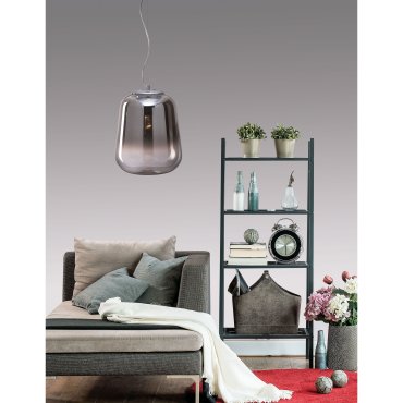 Nova Luce Oliverio - lampe suspendue - Ø 25 x 120 cm - verre fumé et chrome