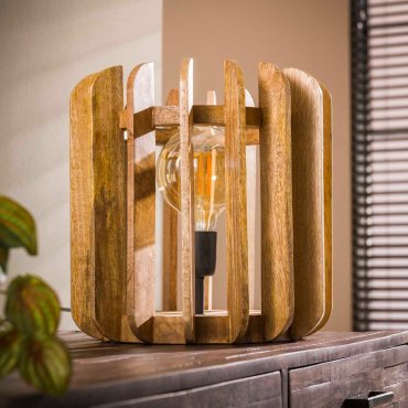 MODÈLE D’EXPOSITION - Vico Stripes - lampe à poser - 35 x 35 x 35 cm - bois de manguier