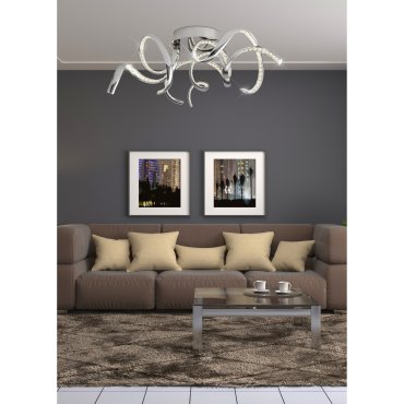 Searchlight Twirls - plafonnier - Ø 75 x 25 cm - 38W LED inclus - chrome