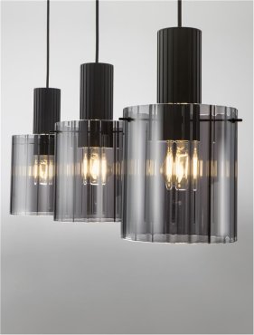 Nova Luce Mirbi - lampe suspendue - 96 x 18 x 120 cm - noir sablé et verre fumé
