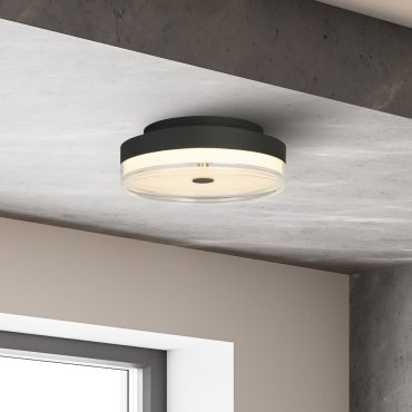 Searchlight Cyprus - plafonnier - Ø 30 x 11 cm - 21W LED dimmable inclus - noir et transparent