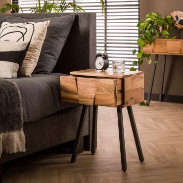 Vico Demn - table de chevet - 40 x 32 x 60 cm - bois d'acacia