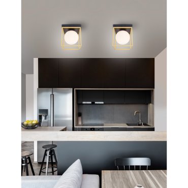 Nova Luce Juliet - plafonnier - 45 x 45 x 20 cm - laiton, blanc opale et noir