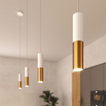 Creative Cables Double Tube - lampe suspendue 1L - Ø 12,5 x Ø 6 x 190 cm - bronze brossé et blanc