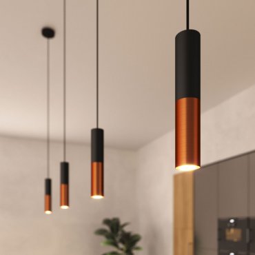 Creative Cables Double Tube - lampe suspendue 1L - Ø 12,5 x Ø 6 x 190 cm - cuivre brossé et noir