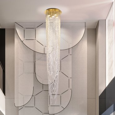 Searchlight Swoop - lampe suspendue - Ø 35 x 180 cm - laiton satiné et transparent