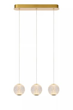 Lucide Cintra - lampe suspendue - 48 x 11 x 150 cm - 3 x 4,7W LED inclus - transparent et doré