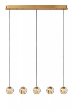 Lucide Dilenko 5L - suspension - 84 x 10 x 150 cm - 5 x 3,5W LED dimmables incluses - laiton