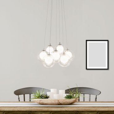 Searchlight Cluster - lampe suspendue - 39 x 35,5 x 120 cm - 7 x 2W LED dimmable inclus - chrome et transparent