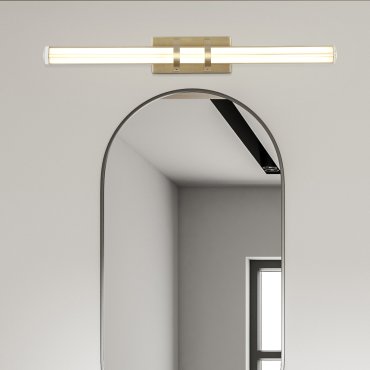 Searchlight Parma - lampe miroir - 47 x 6 cm - 10W LED inclus - IP44 - laiton satiné et transparent