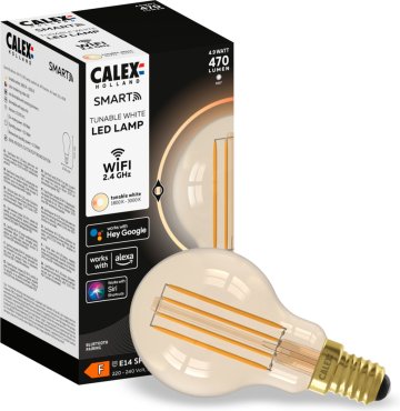 Ampoule LED intelligente Calex - Ø 4,5 x 11 cm - E14 - 4,9W - fonction de gradation via application - 1800 à 3000K - doré
