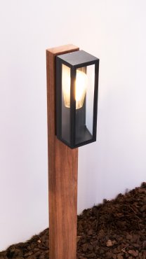 Roi Du Luminaire Padouk Teichos - borne jardin - 15 × 8,8 × 70 cm + pied 30 cm - IP54 - noir et padouk
