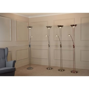 Searchlight Mother &amp; Child - lampadaire avec liseuse - Ø25,4 x 180 cm - 15,5W + 5W LED dimmable inclus - laiton antique