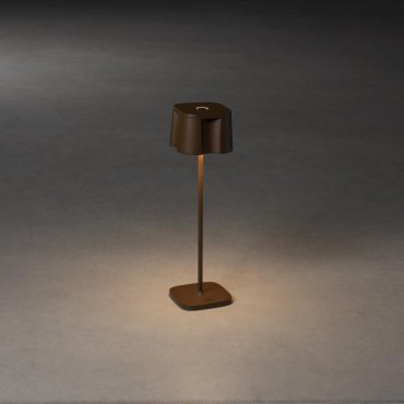 Konstsmide Nice - lampe de table extérieure sans fil avec station de charge - 10 x 10 x 36 cm - 2,2W LED dimmable inclus - IP54 - brun rouille