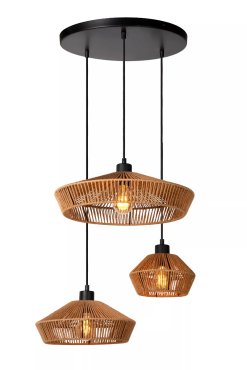 Lucide Yunkai - lampe suspendue - Ø 60 x 145 cm - bois