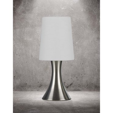 Searchlight Touch - lampe de table - 29,5 cm - 3 niveaux d'intensité - argent satiné et blanc