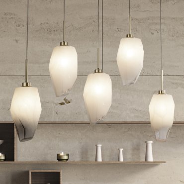 Searchlight Rocky - lampe suspendue - 78 x 120 cm - laiton satiné et blanc