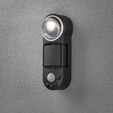 Konstsmide Prato - applique murale extérieure à piles avec détecteur de mouvement - 10 x 7 x 26 cm - LED 1W inclus - IP44 - noir