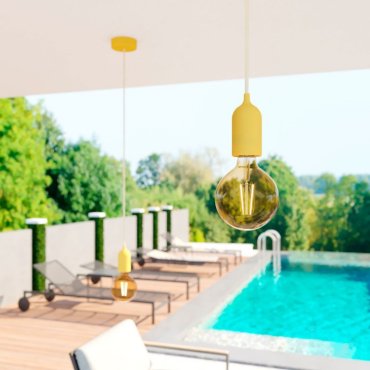 Creative Cables Eiva Pastel - suspension extérieure avec fixation plafond en silicone - Ø 12,5 x 164,5 cm - IP65 - jaune moutarde