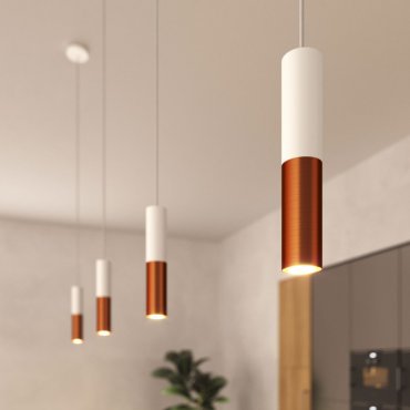 Creative Cables Double Tube - lampe suspendue 1L - Ø 12,5 x Ø 6 x 190 cm - cuivre brossé et blanc