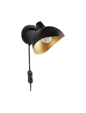 Nova Luce Geti - applique murale avec interrupteur et prise USB - Ø 15 x 12 cm - noir mat et or