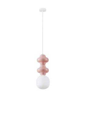 Nova Luce Clio - lampe suspendue - Ø 18 x 215 cm - rose, blanc et verre opale