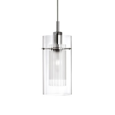 Searchlight Duo 1 - lampe suspendue - Ø 13 x 100 cm - chrome et verre glacé