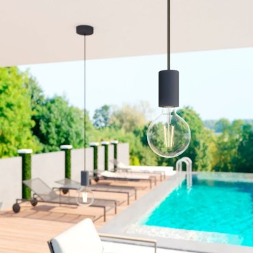 Creative Cables Eiva - suspension extérieure avec fixation plafond en silicone - Ø 12,5 x 164,5 cm - IP65 - noir charbon