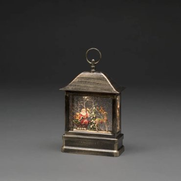 Konstsmide Christmas lights - lanterne de neige avec le Père Noël et l'élan sur piles - 17,5 x 8,5 x 25 cm - marron