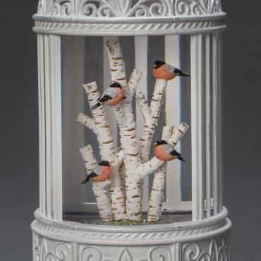Konstsmide Christmas lights - lanterne de neige avec 4 oiseaux à piles - Ø 12 x 25,5 cm - blanc antique