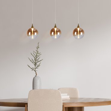 Searchlight Alchemy - lampe suspendue - 68 x 150 cm - 13W LED dimmable inclus - noir, or et ambre