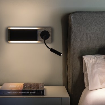 Faro Mood - applique murale avec liseuse - 37 x 13 x 5 cm - 6W LED inclus - noir &amp; bois