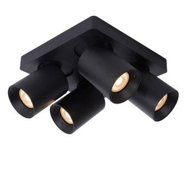 Lucide Nigel - spot en saillie - 20 x 20 x 11,3 cm - 4 x 5W dimmable inclus - dim to warm - noir