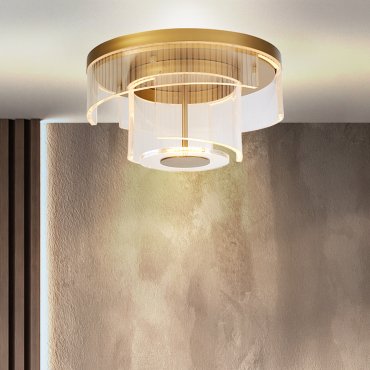 Searchlight Deco - plafonnier - Ø 40 x 20 cm - 30W LED dimmable inclus - or et transparent
