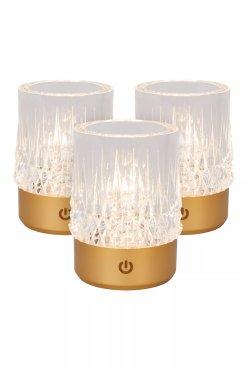 Lucide Lili - set de 3 lampes de table rechargeables - Ø 8 x 10,3 cm - 3W dimmable LED inclus - gold