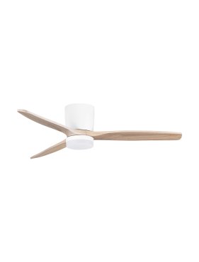 Nova Luce Aloa - ventilateur de plafond avec lumière et télécommande - Ø 132 x 27,5 cm - 18W LED inclus - blanc sablé et bois naturel