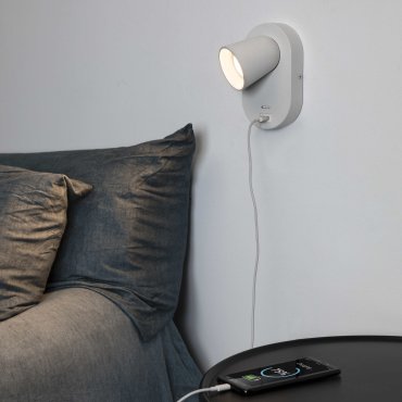 Faro Corb - applique murale avec interrupteur et chargeur USB - 10 x 11,5 x 17 cm - blanc mat