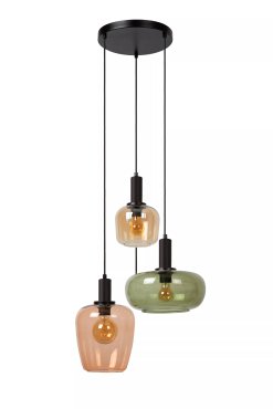 Lucide Ilona - lampe suspendue 3L - Ø 51 x 174 cm - noir et multicolore