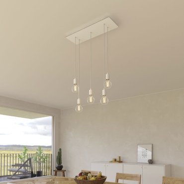 Creative Cables - Rose-One Rosace de plafond rectangulaire pour 5 points lumineux - 67,5 x 22,5 cm - blanc