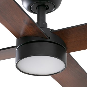 Faro Rudder L 4 Tuya Smart - ventilateur de plafond avec lumière et télécommande - Ø 132 x 27,6 cm - noir mat et noyer foncé