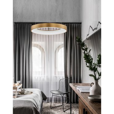 Nova Luce Rando Thin - lampe suspendue - Ø 60 x 120 cm - 50W LED dimmable inclus - or brossé