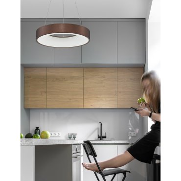 Nova Luce Rando Thin - lampe suspendue - Ø 38 x 120 cm - 30W LED dimmable inclus - café brossé