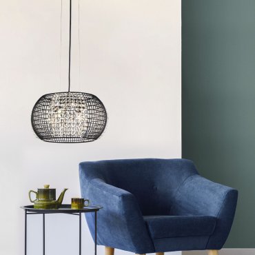 Searchlight Cage - lampe suspendue - Ø 35 x 150 cm - noir mat