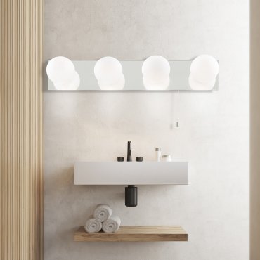 Searchlight Global - lampe miroir avec interrupteur à tirette - 44 x 8 x 11 cm - 4 x 2,5W LED incl. - IP44 - blanc et opale