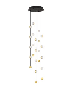 Nova Luce Alcinoe - lampe suspendue - Ø 38 x 200 cm - 64W dimmable LED inclus - noir mat et or