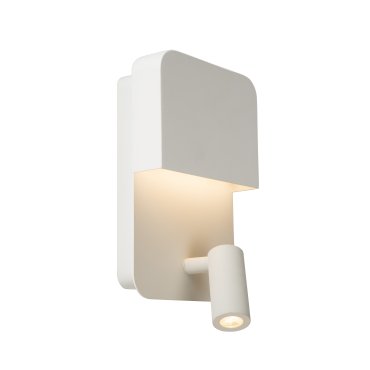 Lucide Boxer - applique murale avec port USB et interrupteur - 13,5 x 10 x 24 cm - 5W + 3W LED inclus - blanc