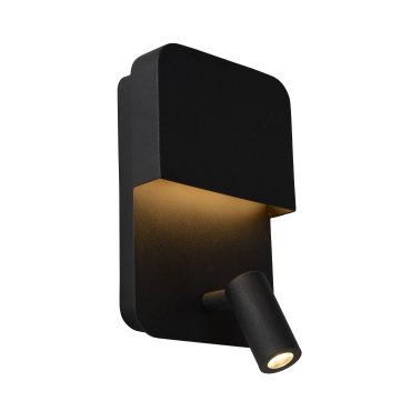 Lucide Boxer - applique murale avec port USB et interrupteur - 13,5 x 10 x 24 cm - 5W + 3W LED inclus - noir