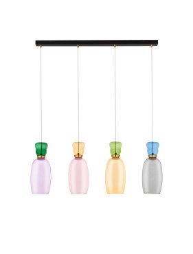 Nova Luce Pluma - lampe suspendue - 96 x 150 x 15 cm - 36W LED inclus - or, jaspe brillant, violet, jaune, rose, vert clair, bleu clair et verre cyan