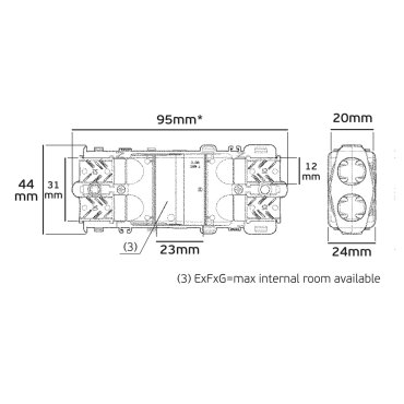 VK Lighting boîte de jonction étanche tripolaire 2 entrées / 2 sorties - 9,5 x 4,4 x 2,4 cm - IP68